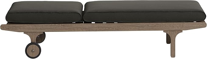 Modway Saratoga Teak Outdoor Chaise Lounge Chair in Flint Gray – Adjustable Wood Pool Lounge Chair with Wheels and Cushions