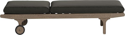 Modway Saratoga Teak Outdoor Chaise Lounge Chair in Flint Gray – Adjustable Wood Pool Lounge Chair with Wheels and Cushions