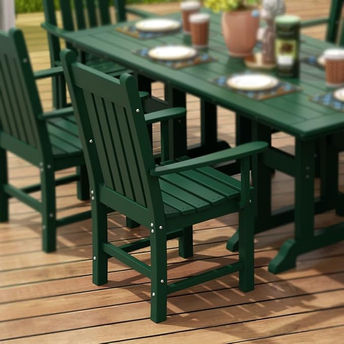 WestinTrends Malibu Classic Outdoor Dining Chairs with Arms, All Weather Poly Lumber Adirondack Patio Chairs Restaurant Bistro Chairs Support 350 LBS, Arched Backrest and Curved Seat, Dark Green