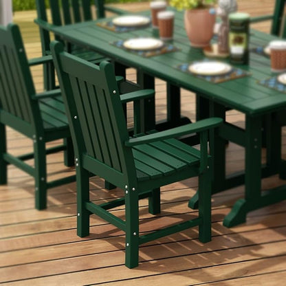WestinTrends Malibu Classic Outdoor Dining Chairs with Arms, All Weather Poly Lumber Adirondack Patio Chairs Restaurant Bistro Chairs Support 350 LBS, Arched Backrest and Curved Seat, Dark Green
