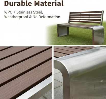 3 Seater Outdoor Metal Garden Bench with Back, Weight Capacity 1210 Lbs, Suitable for Patios, Gardens, Courtyards, Parks(100x80x40cm/39x31x16in)