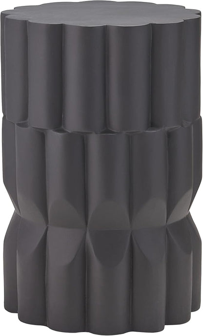 Christopher Knight Home Ella Lightweight Modern Concrete Outdoor Side Table, Patio End Table with Geometric Stacked Design, MGO Outdoor Coffee Table, No Assembly Garden Plant Stand Indoor, Black