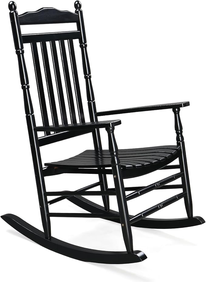 VINGLI Wooden Rocking Chair Outdoor, Patio Rockers with High Back, Support 450 LBS Rocking Chairs, for Porch, Patio, Balcony, Garden, Yard (Black, 1 PC)