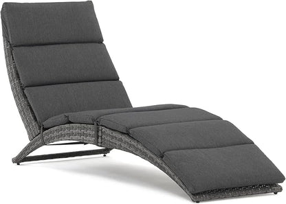 JOIVI Patio Chaise Lounge, Outdoor Lounge Chair, PE Rattan Folding Chaise Lounger with Removable Dark Gray Cushion, Suitable for Poolside, Garden, Balcony