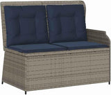 2-Seat Gray Reclining Garden Bench with Outdoor Cushion, 43.3 x 26.4 in UV-Resistant Poly Rattan - Photo 3