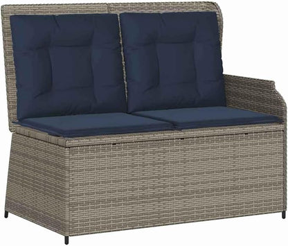 2-Seat Gray Reclining Garden Bench with Outdoor Cushion, 43.3 x 26.4 in UV-Resistant Poly Rattan, Adjustable Backrest Loveseat for Patio, Porch, and Modern Small Balcony Furniture Set