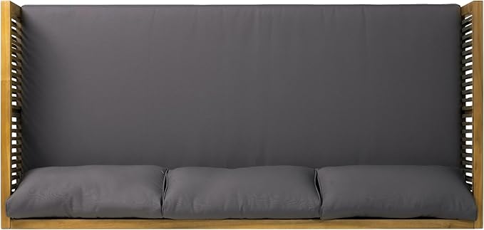 Merax Acacia Wood Outdoor Patio Loveseat Sofa w/Coushion and & Light Brown Rope, 3-Seater Sofa Daybed for Backyard, Lawn, Deck, Balcony, Water Repellent Fabric, 600 lbs Capacity,Teak + Gray