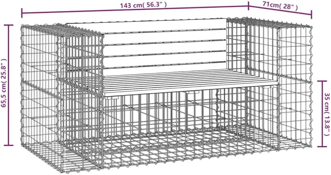 Garden Bench with Solid Douglas Wood and Galvanized Steel Frame, Rustic Gabion Design Outdoor Seating for Patio, Durable Weather-Resistant Construction, Spacious Two-Person