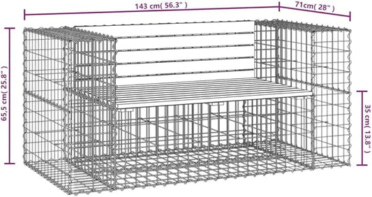 Solid Douglas Wood Garden Bench with Galvanized Steel Frame, Rustic Gabion Design Outdoor Seating for Patio and Lawn, Durable Construction Supports 242.5 lbs, Easy