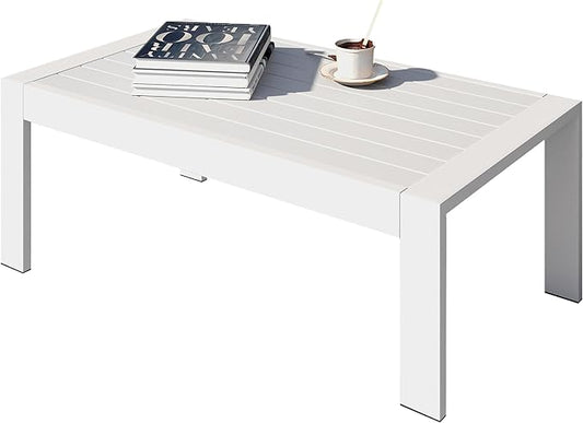 All-Weather Aluminum Outdoor Coffee Table, Modern Rectangle Patio Coffee Table for Balcony Garden, Light Grey