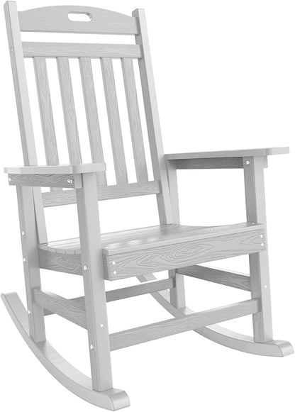 YEFU Outdoor Rocking Chair Porch: Outdoor Patio Rocking Chairs-Oversized Rocker Chair-All Weather Poly Rocker Lawn Chairs for Adult-Seat Area 22"x21"-Backrest Height 31"-380lbs Weight Capacity-White