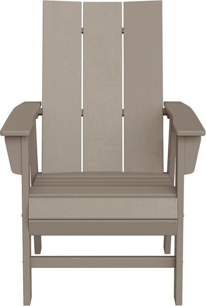 WestinTrends Ashore Outdoor Patio HDPE Plastic Modern Adirondack Dining Chair Weathered Wood