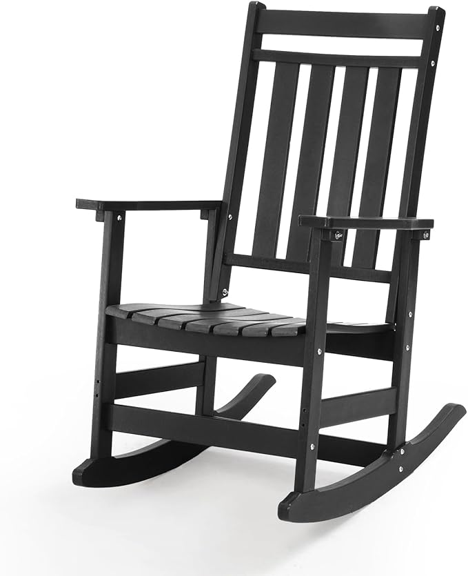 Oversized Outdoor Rocking Chair,All Weather Rocker Chair with More Comfortable Seat Panel for Porch Patio Outside(Black)