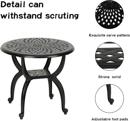 JARDIN DE CENTENNIAL Cast Aluminum Side/End Table, Anti-Rust Coffee Bistro Table for Outdoor, Patio, Indoor, Garden, Porch, Balcony (Round Black)