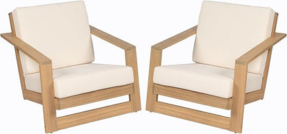Christopher Knight Home Galio Set of 2 Acacia Wood Lounge Chair Outdoor, Wooden Patio Armchair for Lounging, Patio Furniture Single Sofa Chair Set, Comfy Reading Chair with Cushion, Light Teak+Beige