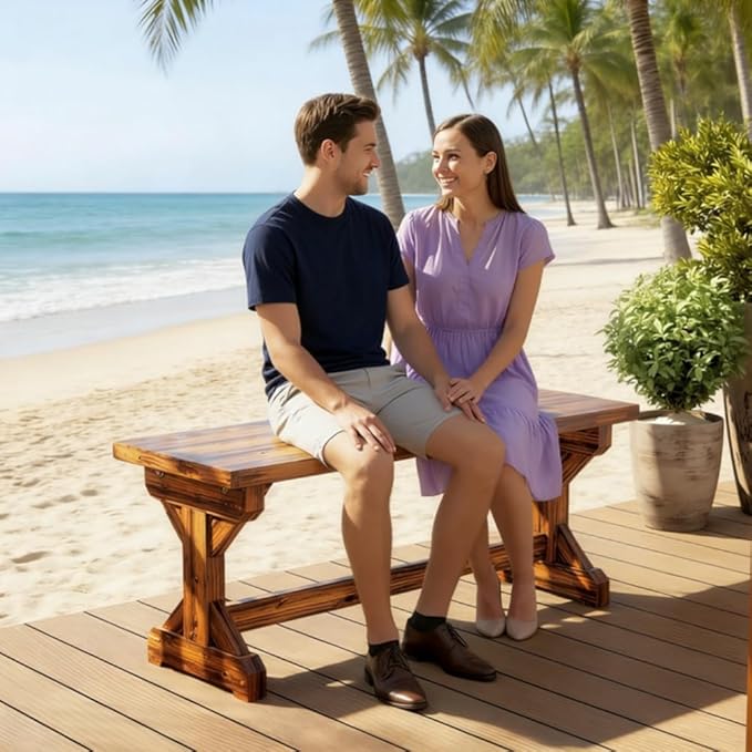 Wood Outdoor Bench, 2-Seater Garden Bench Backless Patio Benchs for Porch, Entryway Shoe Bench, Plant Stand Garden Seating Outdoor Furniture, 44.9In Solid Fir Wood Outdoor Chair for Garden, Carbonized