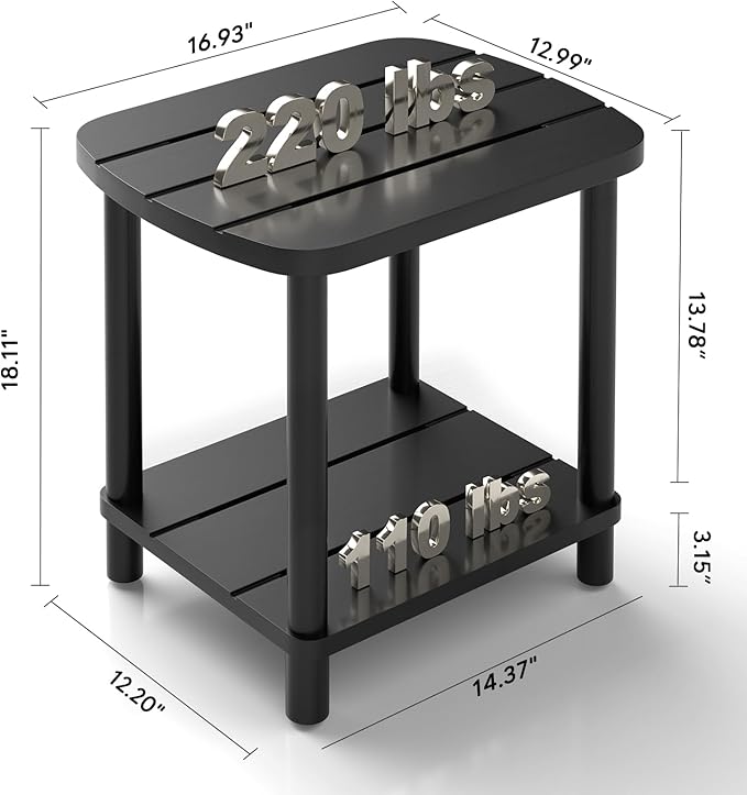 Outdoor Coffee Table, 2-Tier Adirondack Outdoor Side Table Weather Resistant, Patio End Table for Pool, Porch, Backyard.