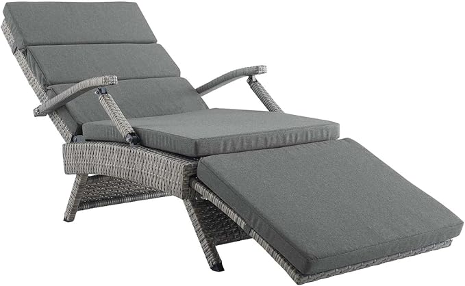 Modway Envisage Outdoor Patio Wicker Rattan Chaise Lounge in Light Gray Charcoal