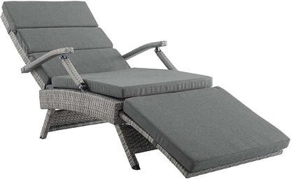 Modway Envisage Outdoor Patio Wicker Rattan Chaise Lounge in Light Gray Charcoal