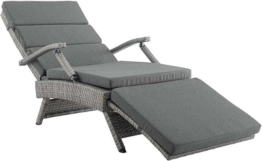 Modway Envisage Outdoor Patio Wicker Rattan Chaise Lounge in Light Gray Charcoal