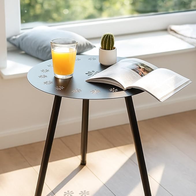 18 Inch Outdoor Side Table Patio Round Tables for Outside Black End Tables Small Coffee Table End Table Modern Metal - Photo 7