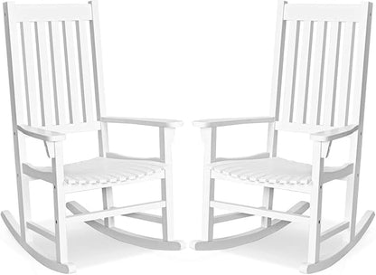 Giantex Rocking Chair Acacia Wood Frame, Porch Rocker Outdoor& Indoor for Garden, Lawn, Balcony, Backyard and Patio Porch Rocker (2, White)