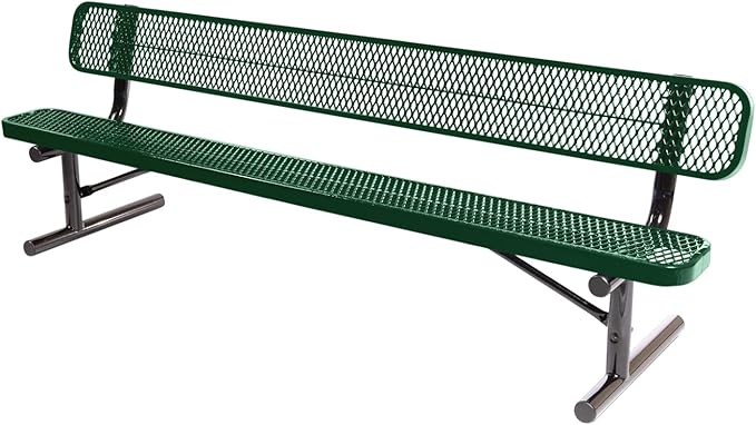 COATEDOUTDOORFURNITURE Coated Outdoor Furniture Heavy-Duty Portable Outdoor Bench Thermoplastic Coated, Expanded Metal, Commercial-Grade Seating, Made in America (Portable with Back, 8 Ft, Green)