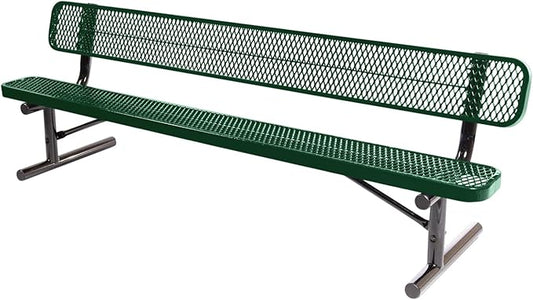 COATEDOUTDOORFURNITURE Coated Outdoor Furniture Heavy-Duty Portable Outdoor Bench Thermoplastic Coated, Expanded Metal, Commercial-Grade Seating, Made in America (Portable with Back, 8 Ft, Green)