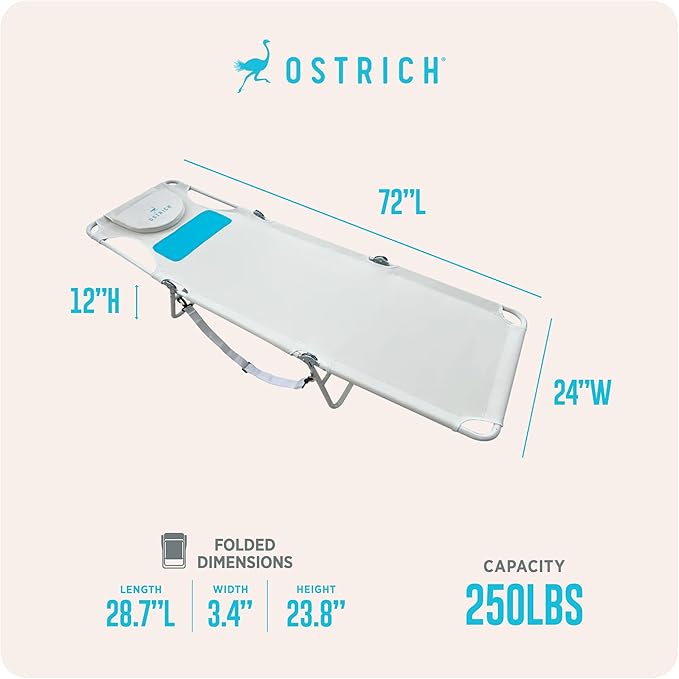 Ostrich the Ladies Comfort Lounger with Chest Support, Foldable and Portable Reclining Outdoor Patio Beach Lawn Camping Pool Tanning Chair, White