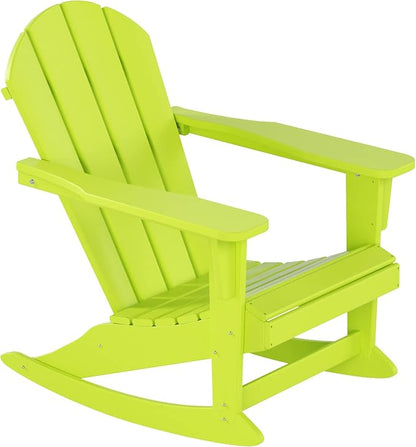 WO WESTIN OUTDOOR HDPE Laguna Outdoor Rocking Poly Adirondack Chair with Side Table 3-Piece Set, Lime