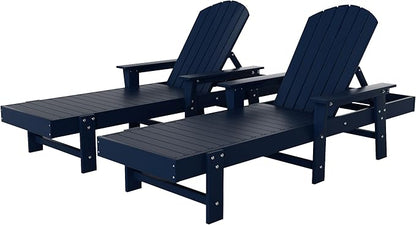 WestinTrends Dylan HDPE Outdoor Patio Poly Adirondack Reclining Chaise Lounge with Arms (Set of 2), Navy Blue