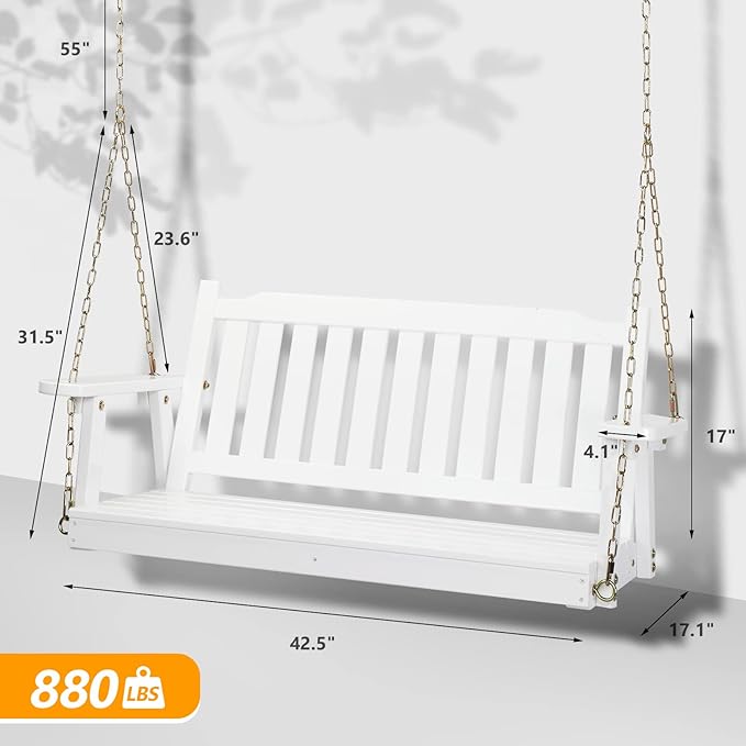 VINGLI Upgraded Heavy Duty 880 LBS 4 FT Patio Wooden Porch Swing Solid Fir Wood, Outdoor Handing Swing Bench for Garden - Photo 5