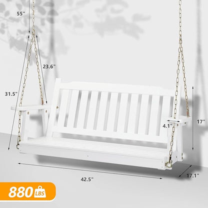 VINGLI Heavy Duty 880 LBS 4 FT Outdoor Porch Swing, Patio Hanging Swing Bench for Yard, White