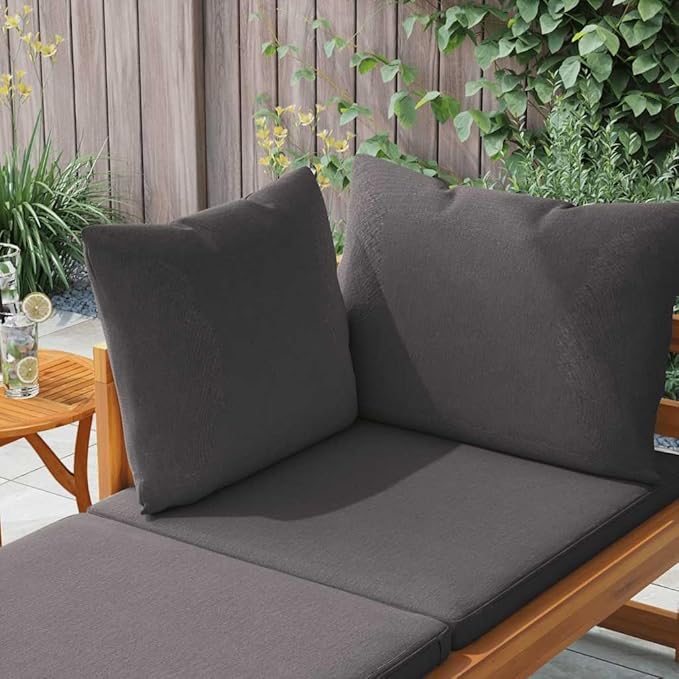Acacia Wood Outdoor Chaise Lounge 292×73×23 cm, Dark Gray Patio Recliner with Cushion, Poolside/Terrace - Photo 3