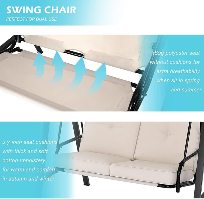 AECOJOY 2-Seat Outdoor Patio Swing Chair with Cover, Porch Swings Chairs for Adult - Photo 2