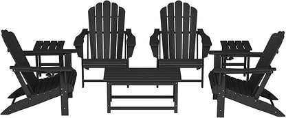 Costaelm Lakeview 7-Piece HDPE Outdoor Patio Furniture Adirondack Conversation Set, Black