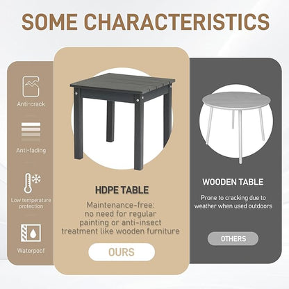 Outvita Adirondack Side Table, 18 Inch Square Outdoor End Table, HDPE Weather Resistant Coffee Table for Patio Balcony Deck Garden, Gray