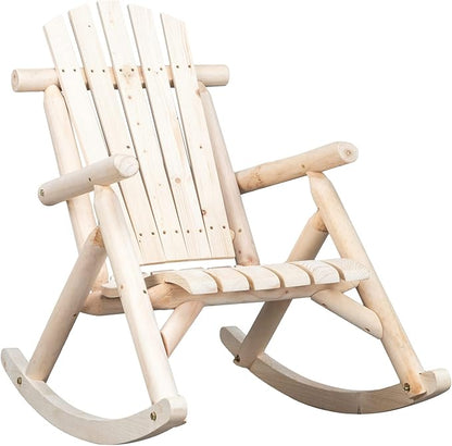 Outvita Wooden Rocking Chair, Fir Log Adirondack Rocker, Outdoor Wood Accent Furniture Lounge Chairs for Garden Patio Backyard Porch (Natural Finish)