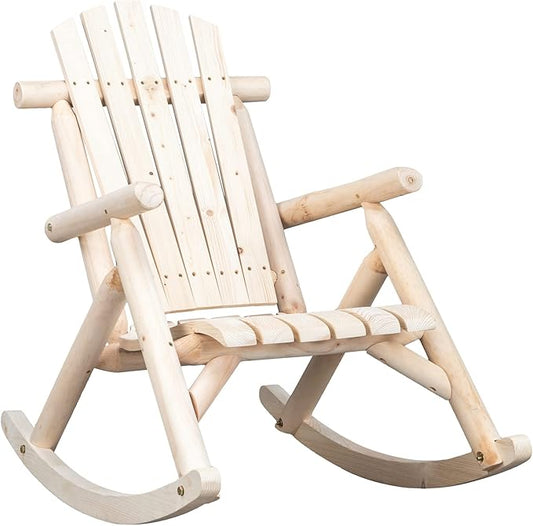 Outvita Wooden Rocking Chair, Fir Log Adirondack Rocker, Outdoor Wood Accent Furniture Lounge Chairs for Garden Patio Backyard Porch (Natural Finish)