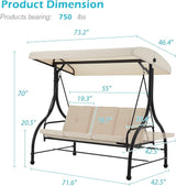 AECOJOY Porch Swing Chair, 3 Seats Porch Swing Adjustable Canopy Outdoor Swing with Stand Patio Swing Bed with - Photo 5