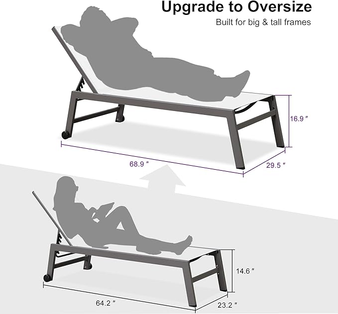 PURPLE LEAF Outdoor Chaise Lounge Set for 2 Oversized Pool Lounge Chairs with Easy-to-Move Wheels and Adjustable - Photo 2