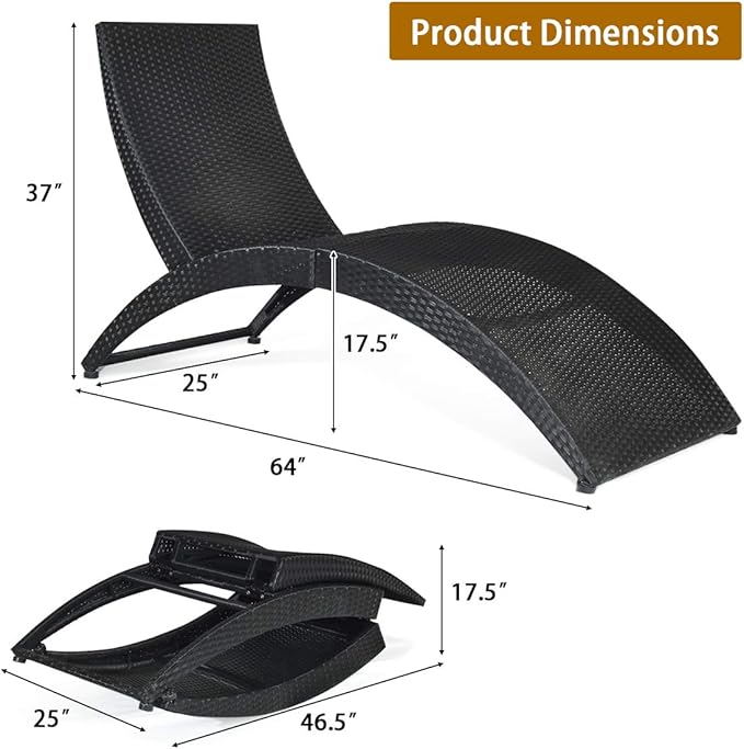 HAPPYGRILL Modern White Rattan & Steel Foldable Patio Lounge Chair - Outdoor Wicker Chaise Lounger with Cushion - Patio Furniture Set for Backyard, Patio, Garden, Lawn, Balcony, Beach, Pool, Porch