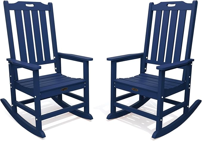 Oversized Rocking Chair Set of 2, Outdoor Rocking Chair for Adults, All Weather Resistant Porch Rocker for Lawn Garden, Navy Blue