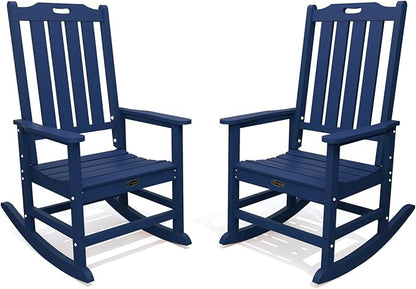 Oversized Rocking Chair Set of 2, Outdoor Rocking Chair for Adults, All Weather Resistant Porch Rocker for Lawn Garden, Navy Blue