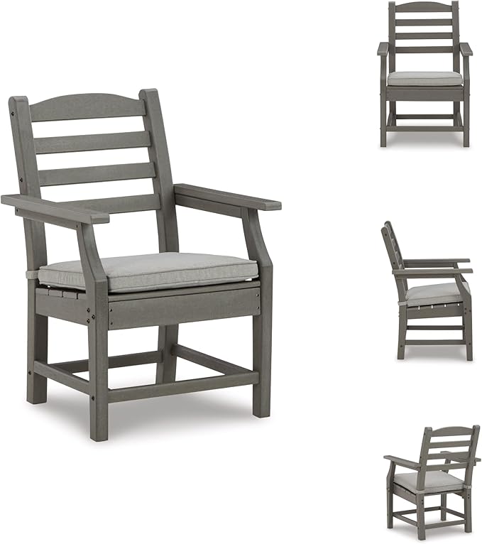 Signature Design by Ashley Visola Outdoor HDPE Dining Chair Set of 2, Durable and Weather Resistant HDPE Material, All-Weather Nuvella Fabric Seat Cushion, Gray