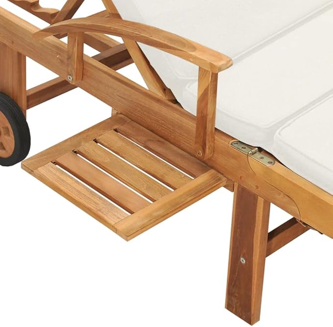 Pool Lounge Chairs,Lounge Chair Outdoor Furniture,Sun Lounger with Cushion Solid Teak Wood Cream,Sunbathing Chairs for Adults,Tanning Chair for Deck