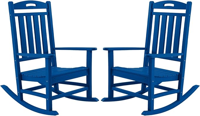 Outdoor Rocking Chair Set of 2, High Back HDPE Patio Chair, All Weather Porch Rocker, Lawn Chair for Deck, Porch, Backyard, Garden, Navy