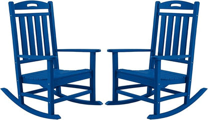 Outdoor Rocking Chair Set of 2, High Back HDPE Patio Chair, All Weather Porch Rocker, Lawn Chair for Deck, Porch, Backyard, Garden, Navy