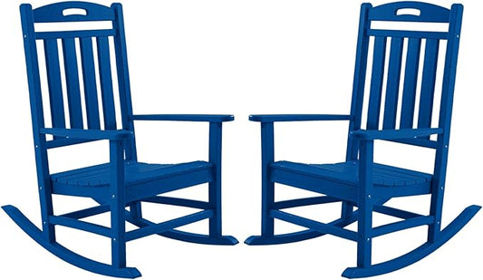 Outdoor Rocking Chair Set of 2, High Back HDPE Patio Chair, All Weather Porch Rocker, Lawn Chair for Deck, Porch, Backyard, Garden, Navy
