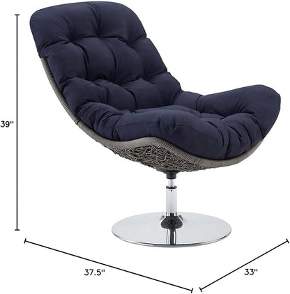 Modway Brighton Outdoor Patio Wicker Rattan Swivel Lounge Chair in Light Gray Navy